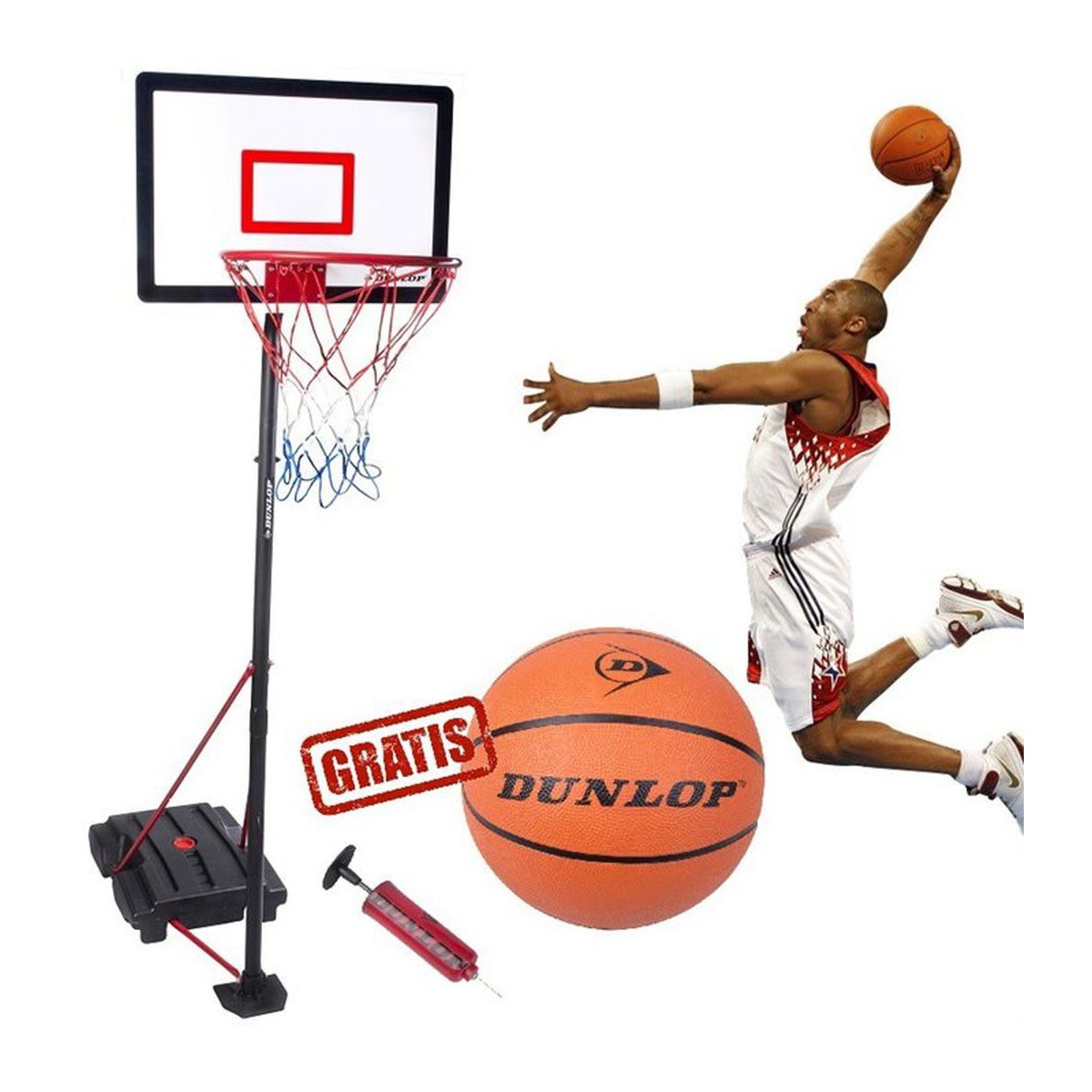 Adjustable basketball set Dunlop 1.65-2.05m 3w1