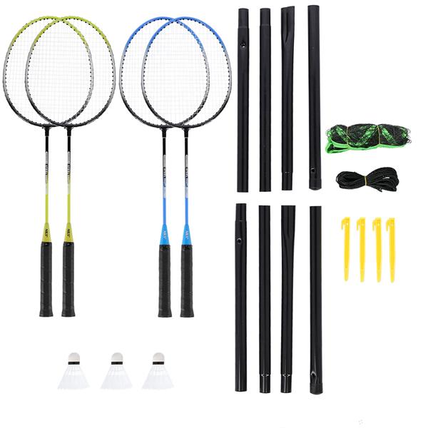NRZ014 STEEL/BADMINTONA SET 4 RACKETS 3 SHUTTLECOCKS NET 195x22cm NILS
