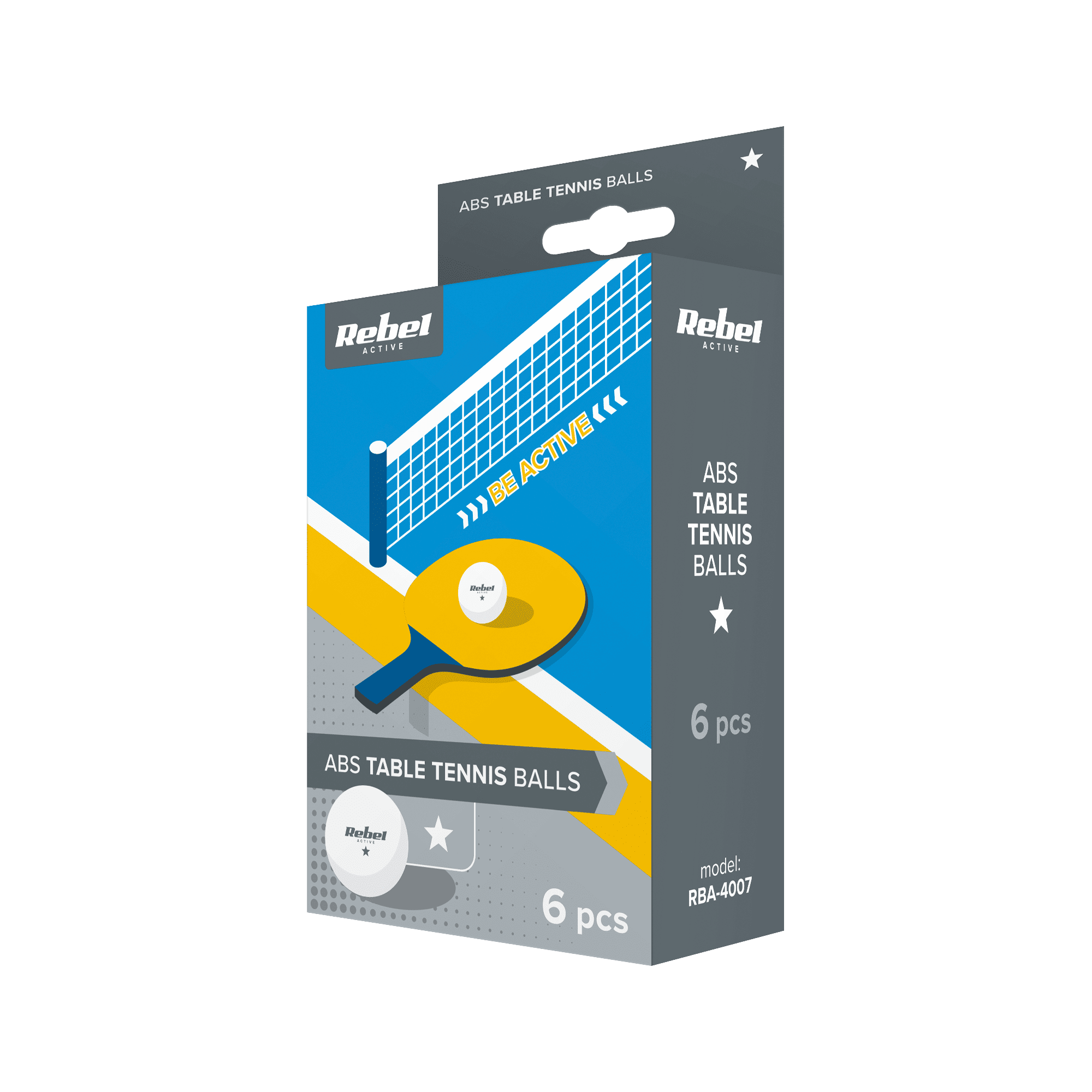 Table tennis ball set *, ABS material, 6 pcs., REBEL ACTIVE